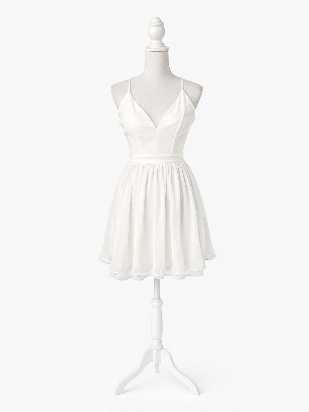 Ivory Chiffon Short V-Neck Homecoming Dress with Lace Back Size Medium N…